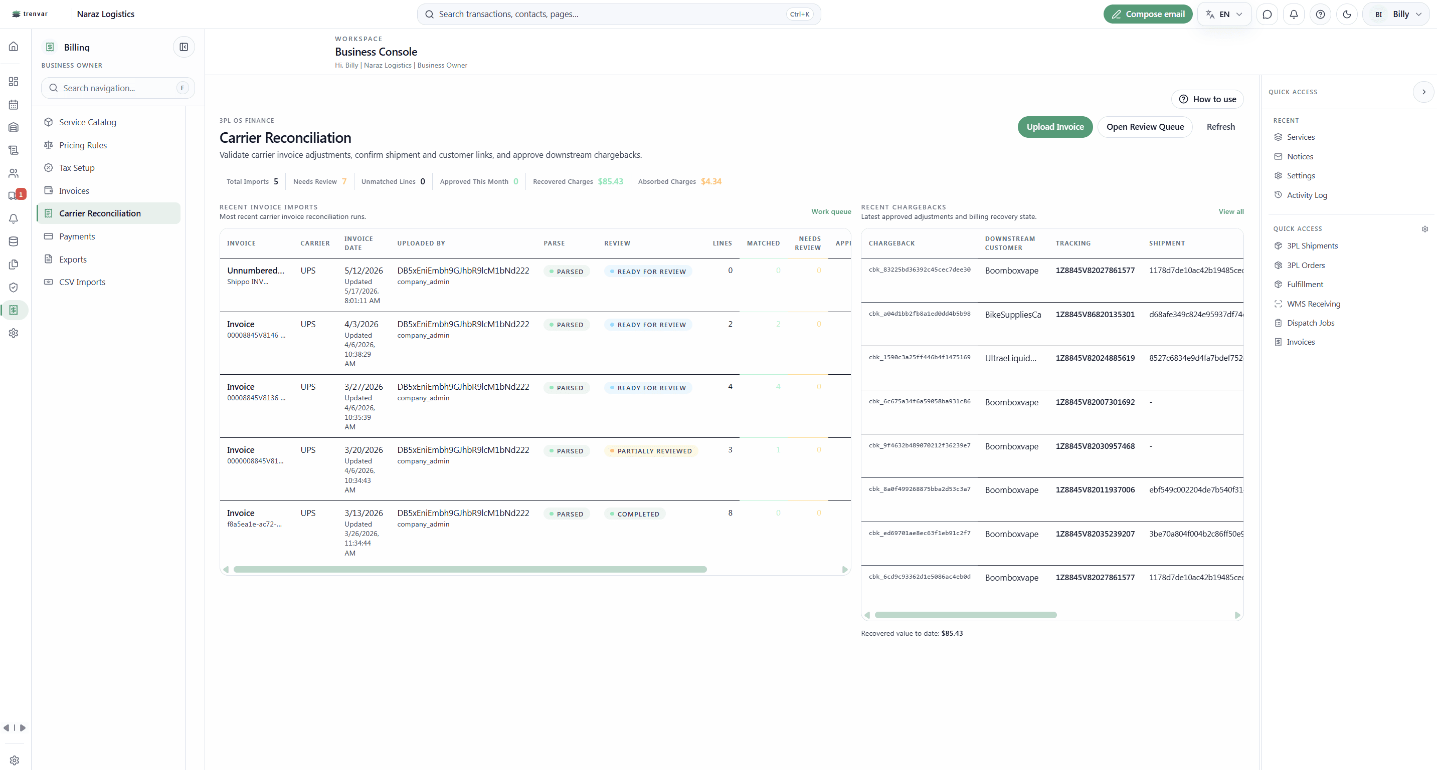 Carrier Reconciliation and Chargebacks visual