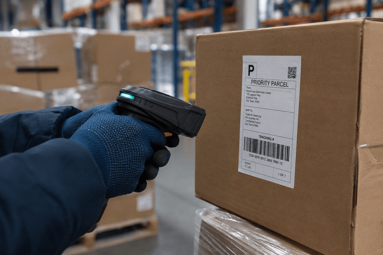 Warehouse operator scanning inbound cartons against expected quantities
