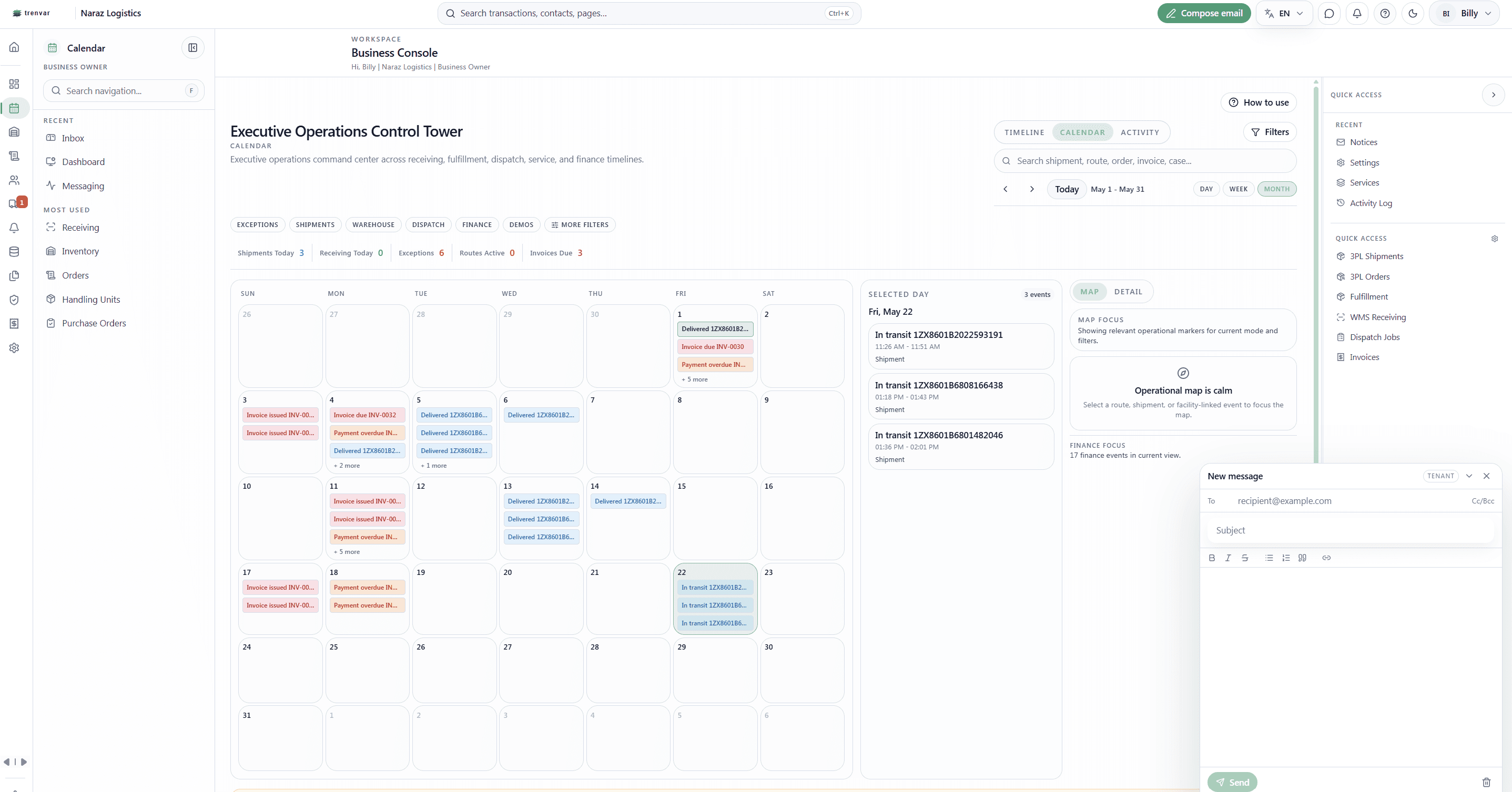 Customer messaging your operations team from inside the Vectra customer portal